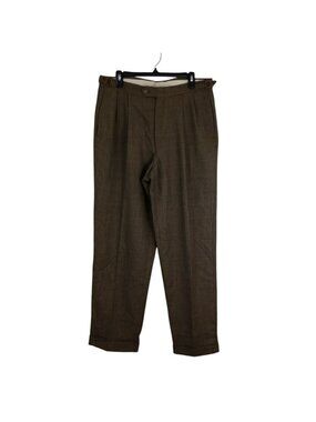 Vtg Tommy Hilfiger Mens 100% Wool Brown Plaid Tailored Fit Trousers Size 34x32